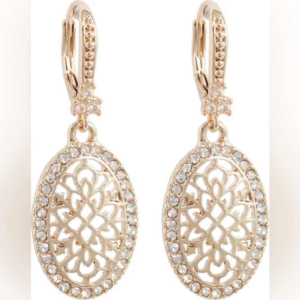 Marchesa Glass Crystal Oval Drop Earrings